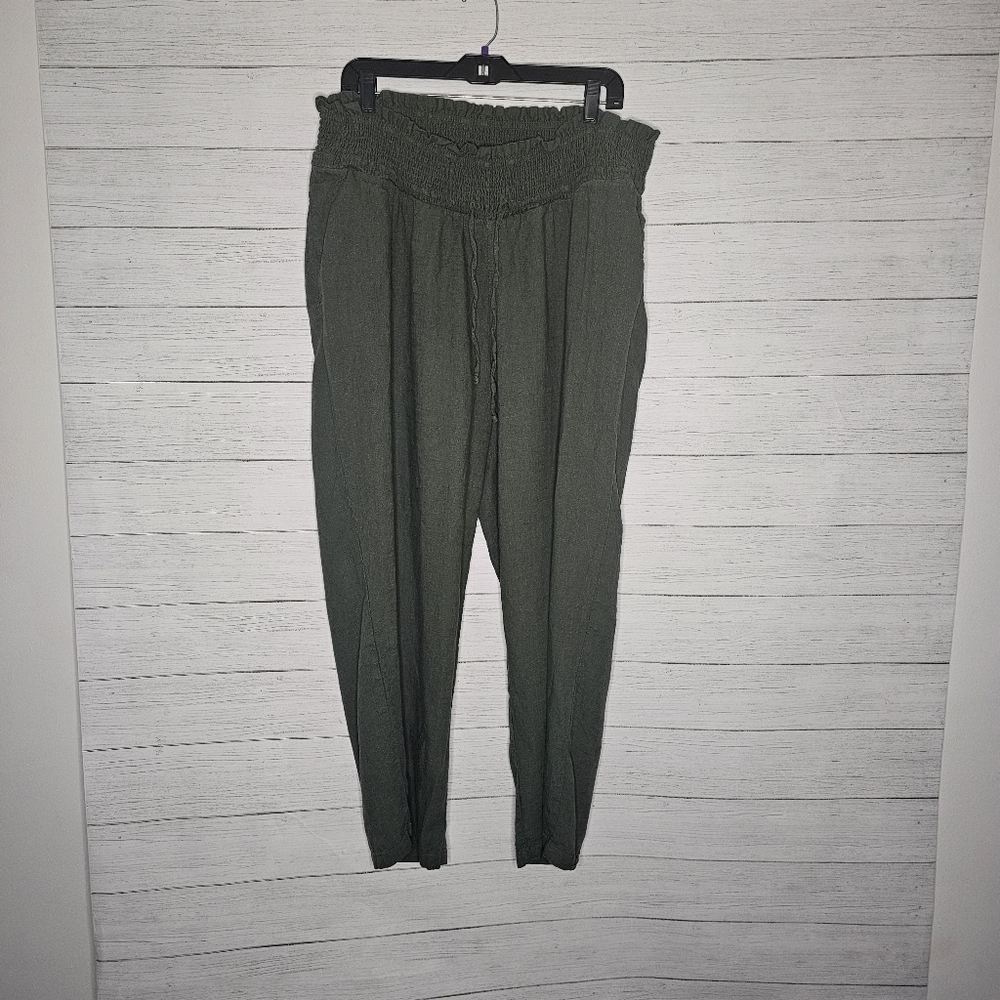 XXL Olive Green Linen Maternity Under the Belly Pants